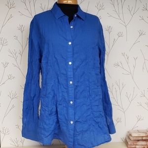J. McLaughlin Cobalt Blue Button-Up Textured Blouse